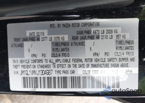 2018 Mazda Mazda6 Touring z USA, uszkodzony, nr VIN JM1GL1VMXJ1304987